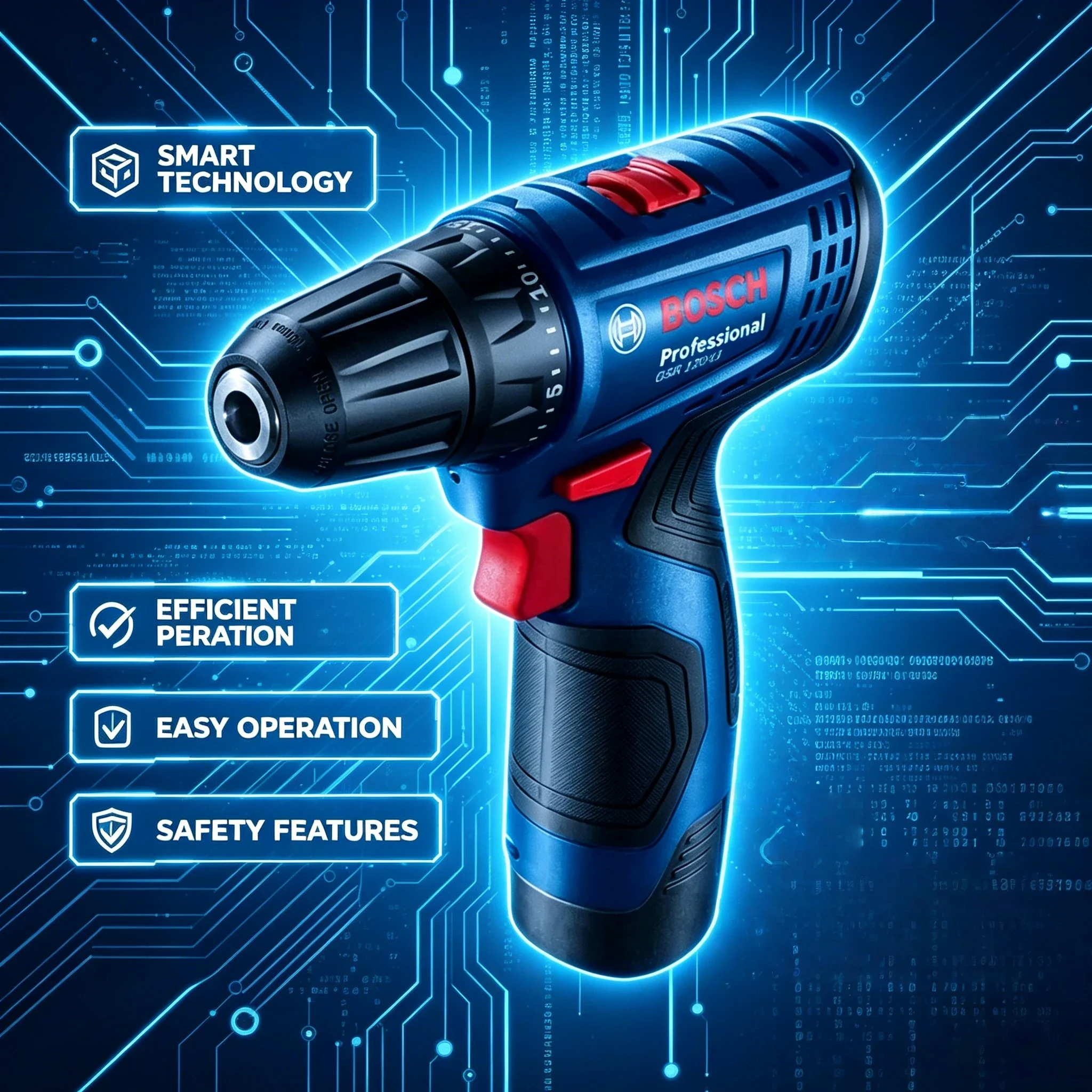 Bosch GSR120-LI 12V Professional Cordless Drill Driver Kit, 2 Speed 30Nm Rechargeable Screwdriver for Wood & Metal DIY Repair