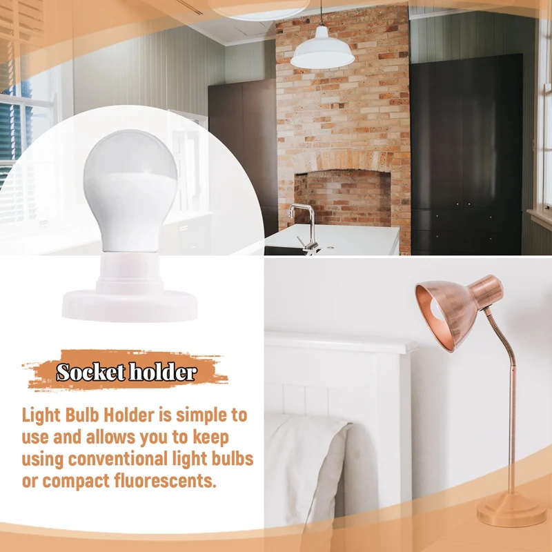 LICE-10Pcs E27 Plastic Screw Lamp Holder Round Lamp Holder Bulb Socket Holder Adapter