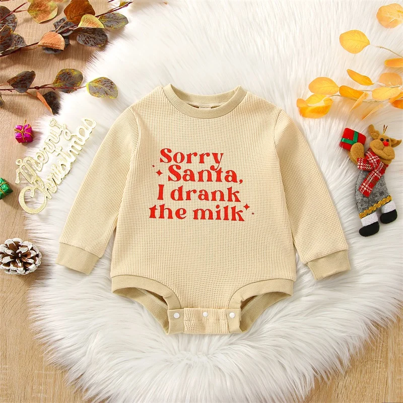 2022-09-13 Lioraitiin 0-24M Infant Baby Boy Girl Spring Autumn Jumpsuit Cartoon Letter Sorry Santa Print  Long Sleeve Jumpsuit