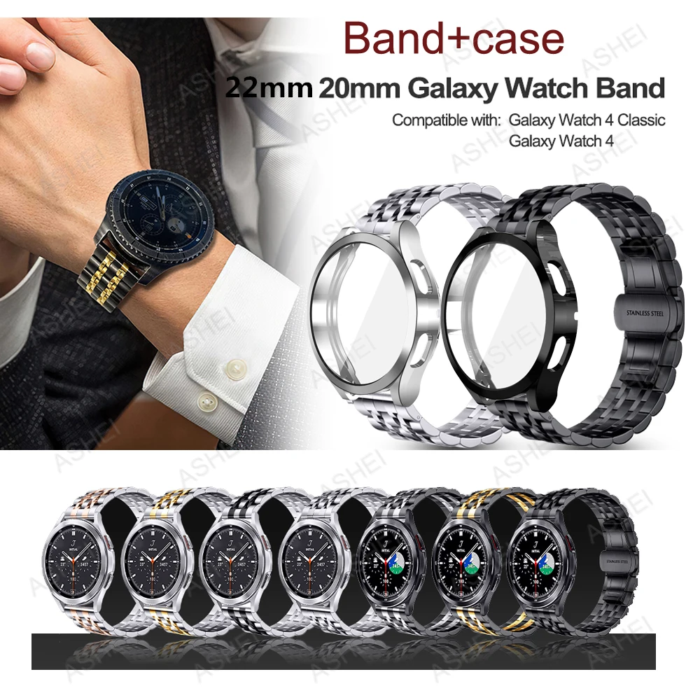 2pcs for samsung galaxy watch 7 6 5 4 44mm 40mm 4 6 classic 47mm 43mm band + TPU case galaxy watch 5 pro 45mm strap Steel band