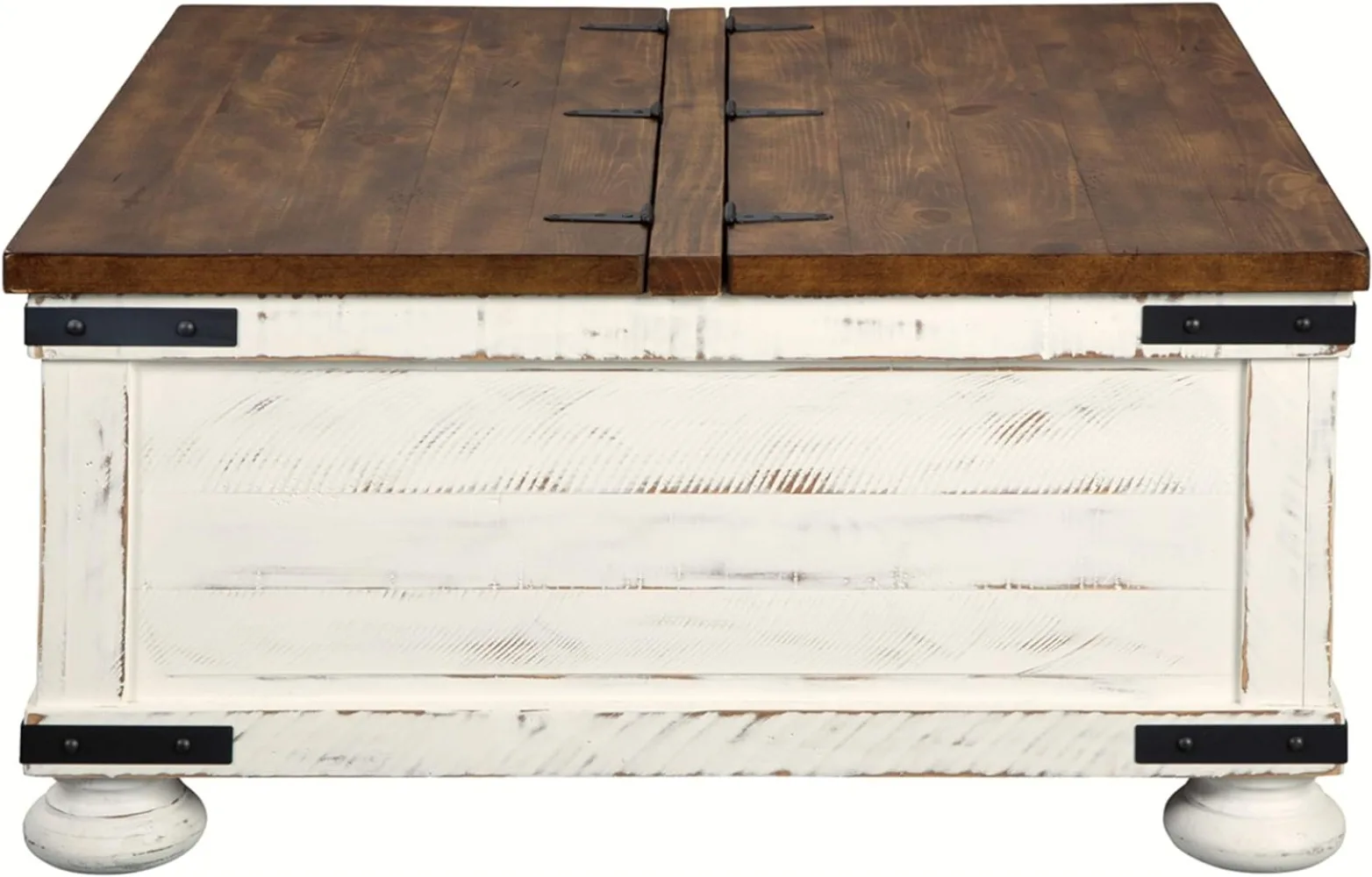 Ashley Wystfield Farmhouse Square Storage Coffee Table com Article Lift Top, angustiado branco, Signature Design