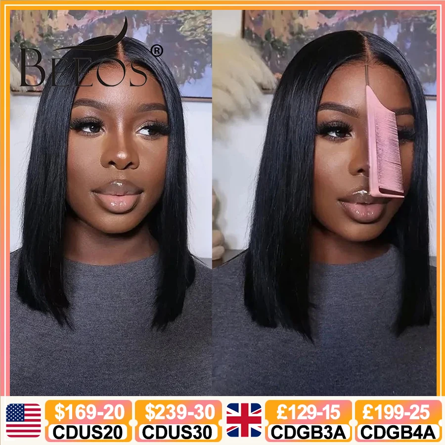 

180% Glueless 5x5 HD Lace Closure Bob Wig Silky Straight Short Bob Preplucked HD Transparent Lace Human Hair Wigs Ready To Go