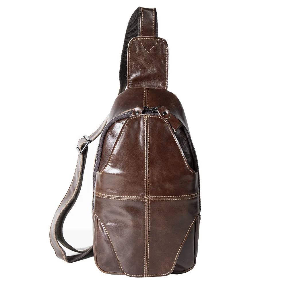 

YH096 Retro leather men's portable chest bag, casual and fashionable top layer cowhide oil wax craft crossbody bag