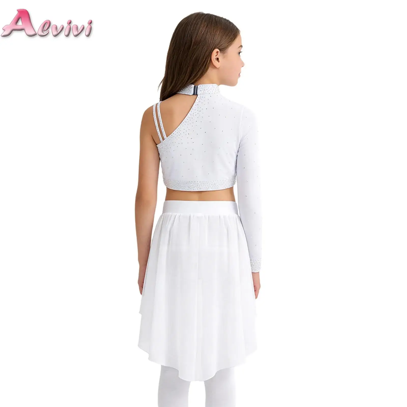 

Kids Girls Rhinestones Crop Top with Skirt Dance Set for Fugure Skating Lyrical Ballet Jazz Dance Studio Practice Performance