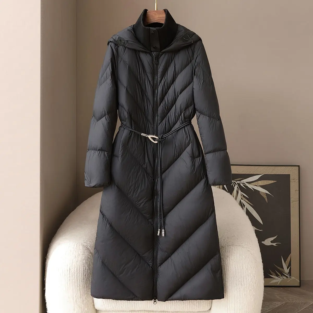 2025 겨울 신상 여성 다운 자켓 출퇴근 방풍 후드 슬리밍 구스 다운 코트