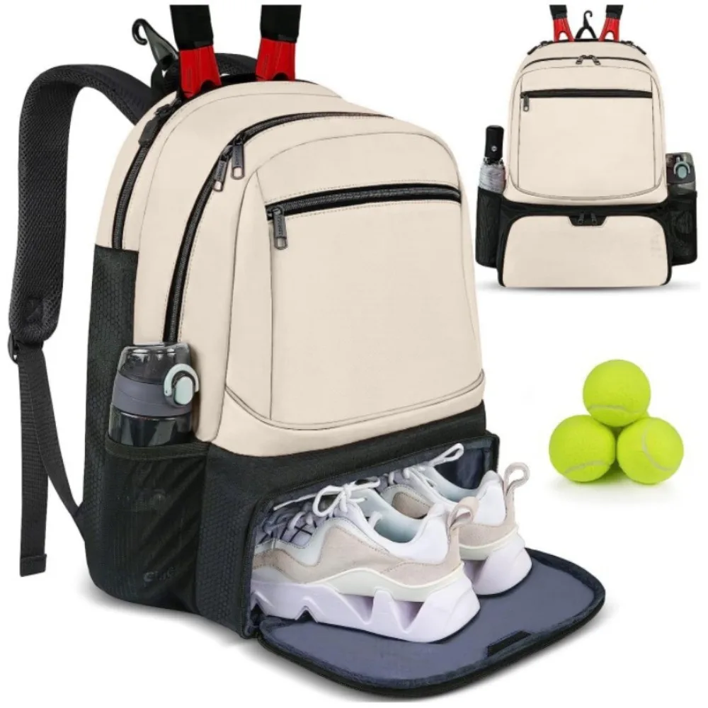 

Zipper Closure Tennis Backpack Large Capacity Reversible Tennis Racket Carrying Bag Strong with Shoe Pocket Badminton Bag