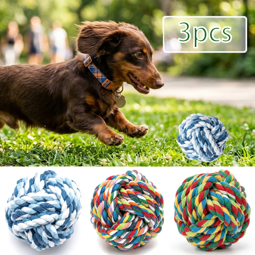 3er-Pack Hundeball-Spielzeug, geknotete Baumwollseil-Kaubälle, ungiftig, bissfest, zur Zahnungshilfe, Stressabbau, interaktives Spielzeug für Beagle