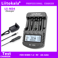 LiitoKala Lii-ND4 NiMH/Cd 1.2V AA AAA Recharge Bateery Charger LCD Display and Test Battery Capacity 9V Batteries.