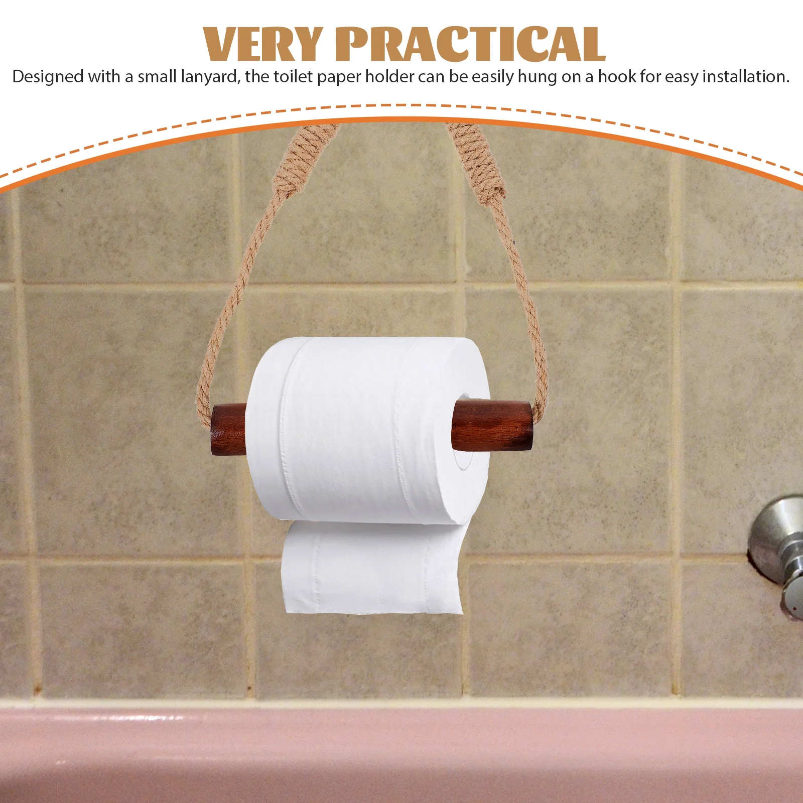 

Home Bathroom Wall Mounted Toilet Paper Holder Wood Rope Roll Paper Stand Vintage Style Tissue Holder Toilet Tissue Rack