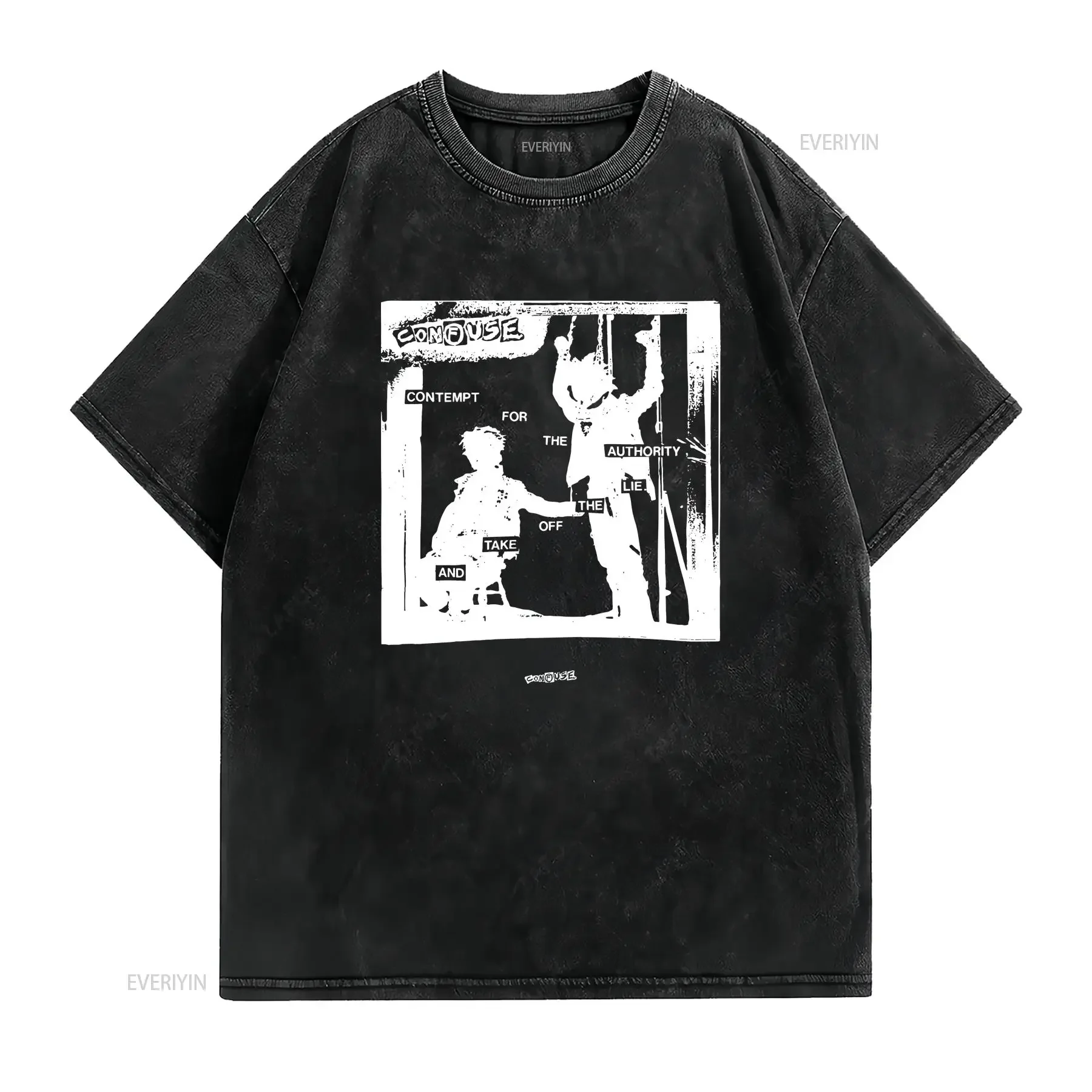 Confuse T Shirt Contempt for Authority Remix by bactherion Vintage Japanese Hardcore Punk SofT vintage Washed graphic homme