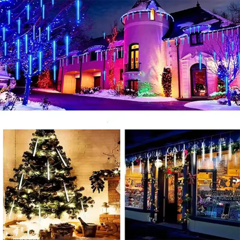 30/50CM 8 Tubes Solar/EU LED Meteor Shower Rain Lights Fairy String Light Waterproof Falling Raindrop Holiday Party Patio Decor