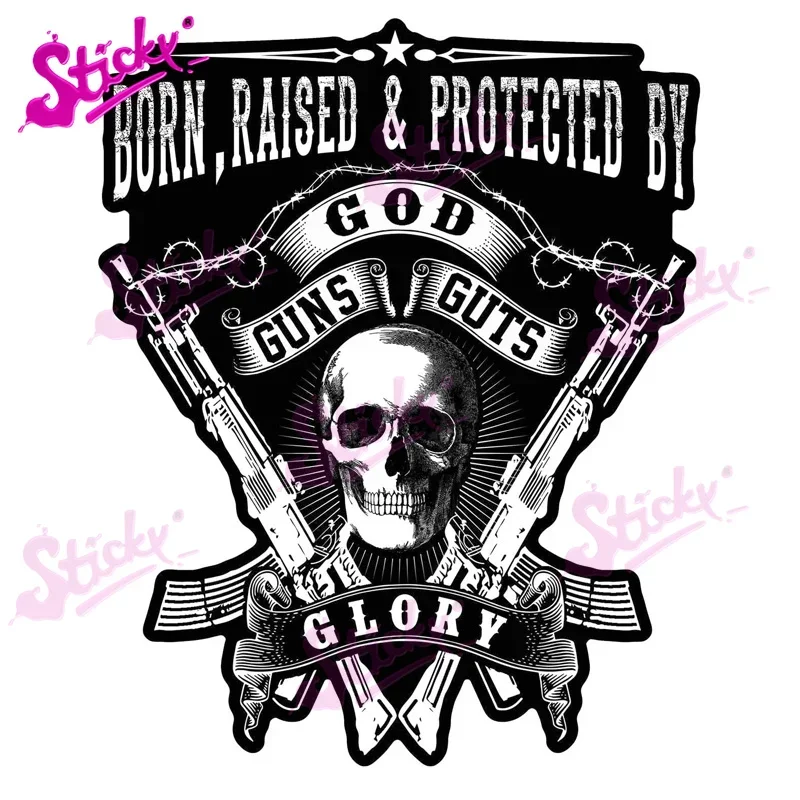 

Born Raised & Protect By God Guns and Glory Vinyl Car Stickers - Waterproof Decals for Cars Trucks SUVs Window Bumper Laptop