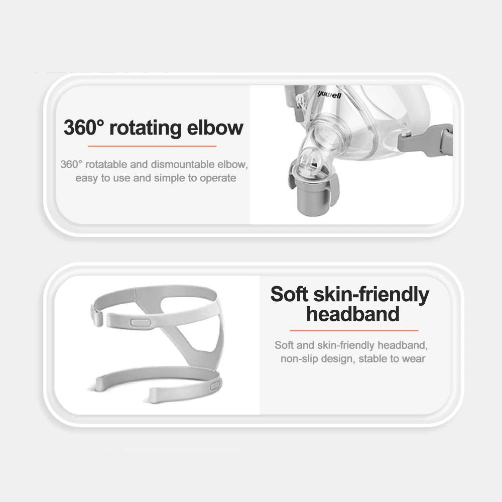 Yuwell YF-01 CPAP-Masken CPAP-Vollmaske Schlafapnoe Mund und Vollmaske mit Kopfbedeckung für CPAP-Bipap-Maschinen für Schlafapnoe – Detail 9