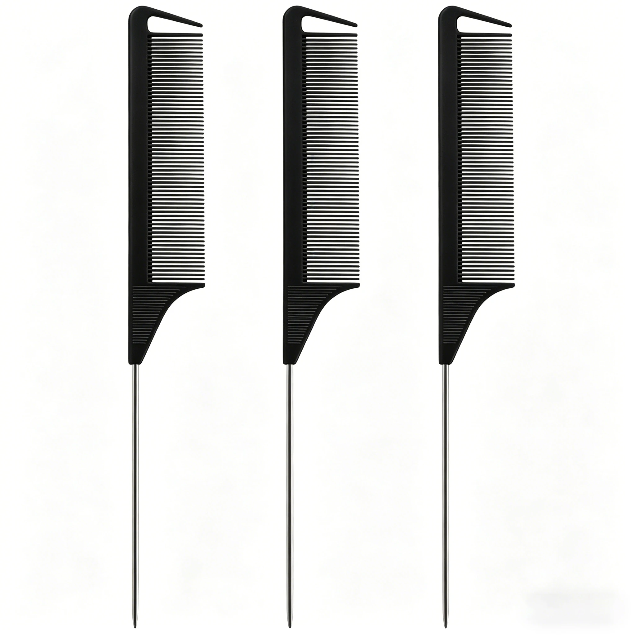 1 Stück/3 Stück/5 Stück 4-Farbiger Rattenschwanzkamm, Metall-Stielkamm für Haarstyling, Antistatischer Feinzahnkamm – Detail 3