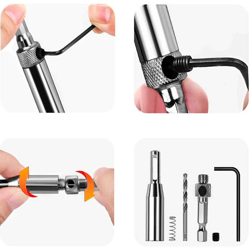 B62B Hinge Bit Set Self Centering Drill Bit for Woodworking Doors Windows Hinge Hole Opener Positioning Drilling 8Pcs