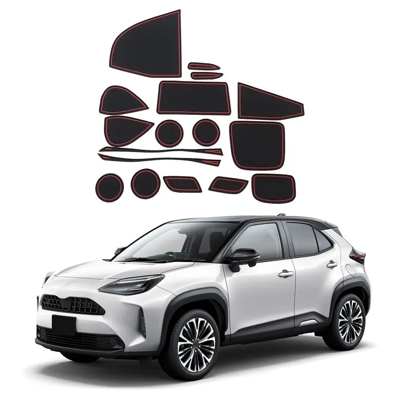 A85E-17Pcs Gate Slot Pad For Toyota Yaris Cross 2021 2022 Accessories Interior Non-Slip Anti Dust Cup Holder Inserts