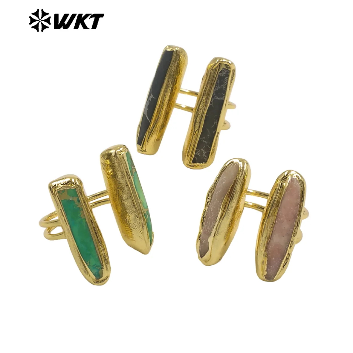WT-R610 Natural Emperor Pink And Opal Stone Turquoise Special Design With 18k Gold Plated Can Be Adjustable Rings For Unisex