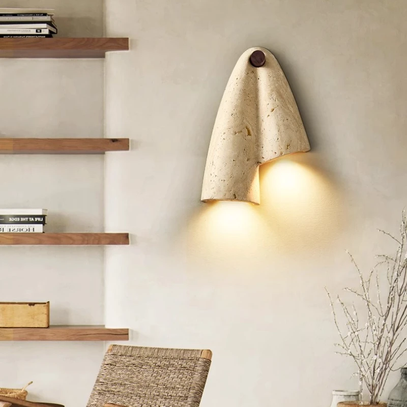 Nordic LED Yellow Travertine Wall Lamp Wabi Sabi Sconce Light for Bedroom Bedside Living Room Aisle Home Indoor Lighting Fixture