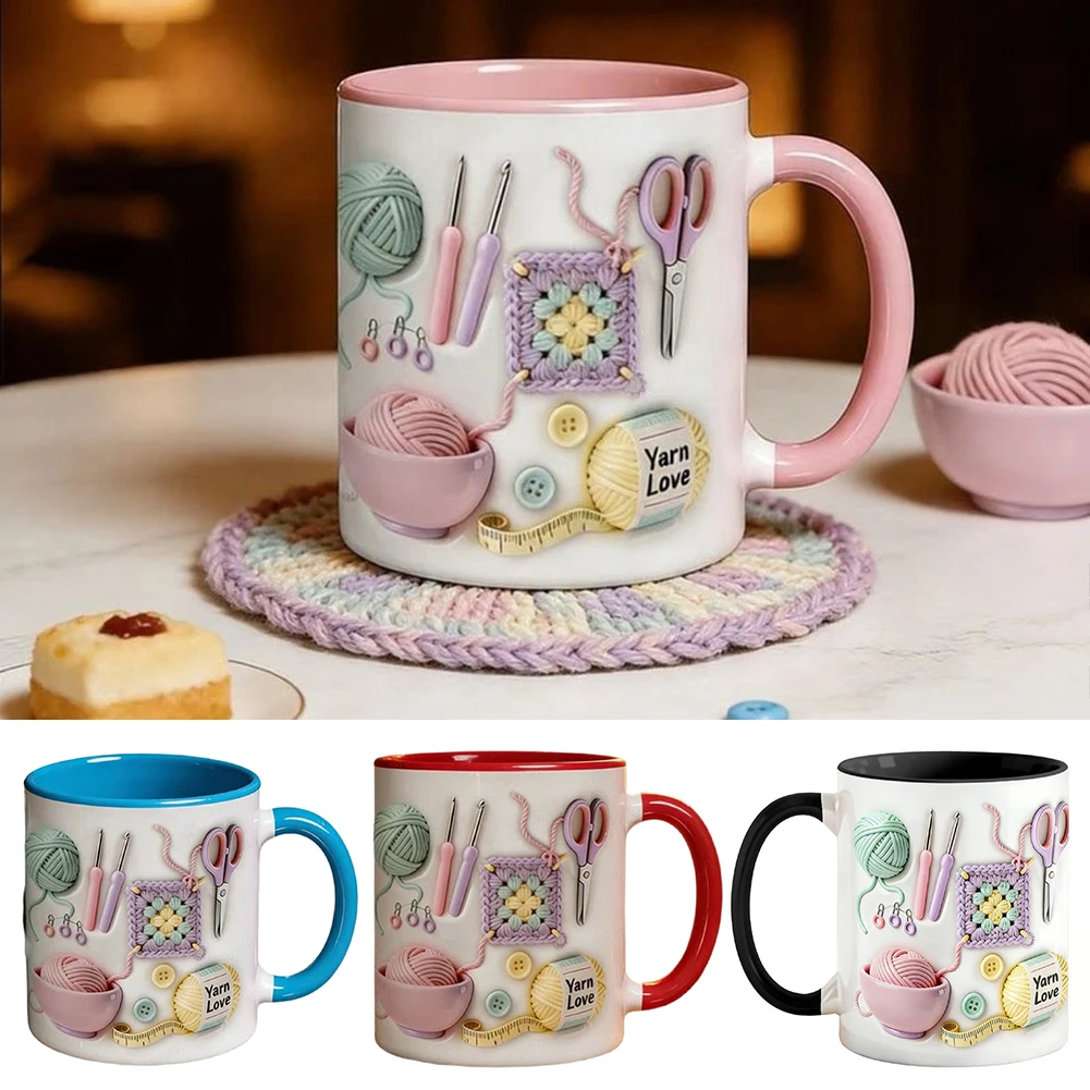 Ceramic Mug Wine Drinkware Personalized Yarn Lover Cups Crocheting Coffee Cup Christmas Present for Crafters Crochet Lover Mom
