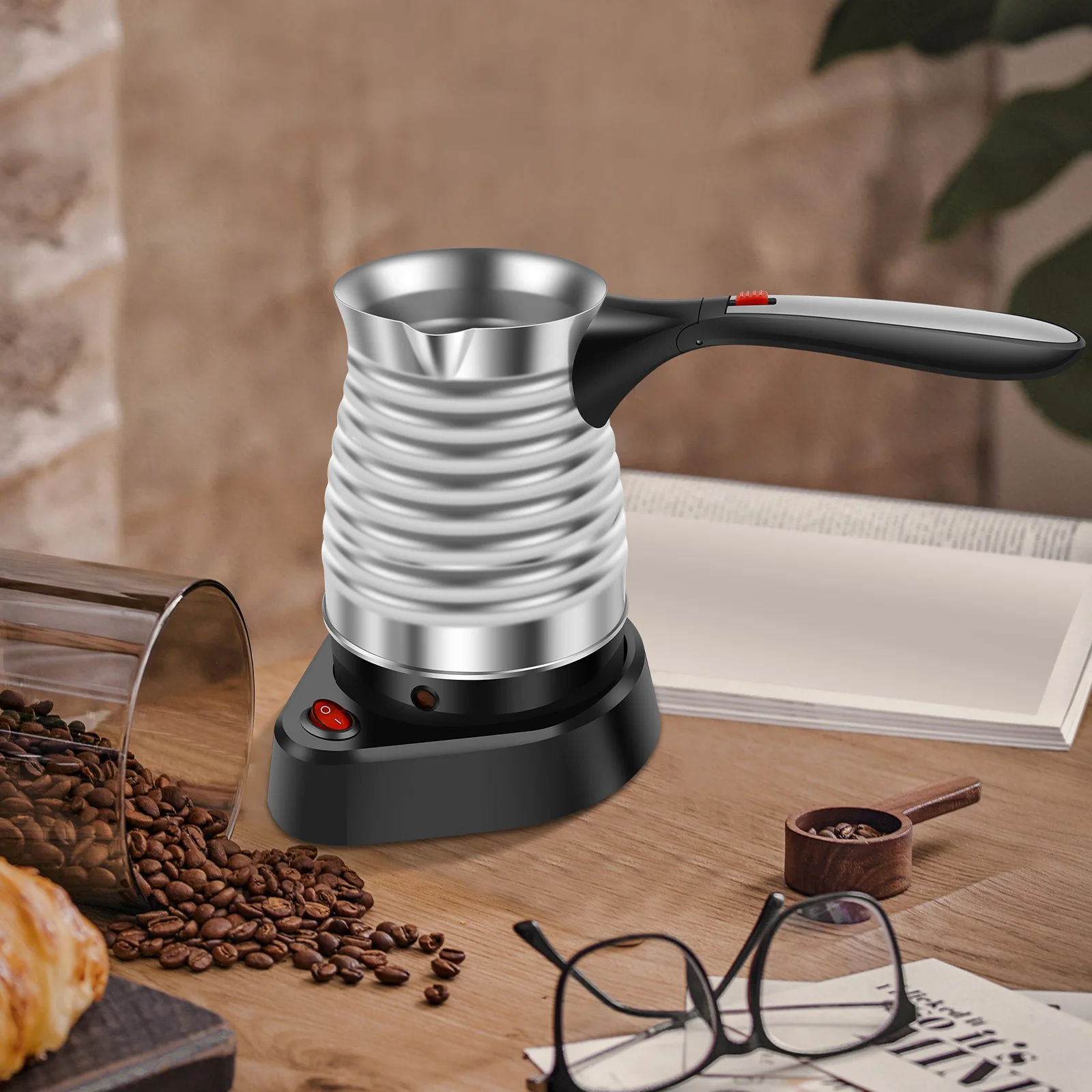 

Turkish Coffee Maker Stainless Steel Turkish Coffee Pot with Foldable Handle 500ml Large Capacity Electric Turkish Coffee Maker