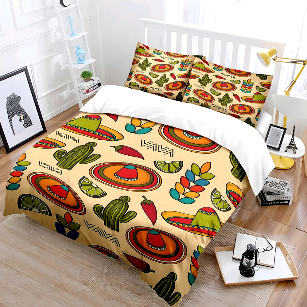 Colorful Mexican-themed pattern Print Soft Comfortable Duvet Cover Bedding Set Included 1*Duvet Cover  2*Pillowcases
