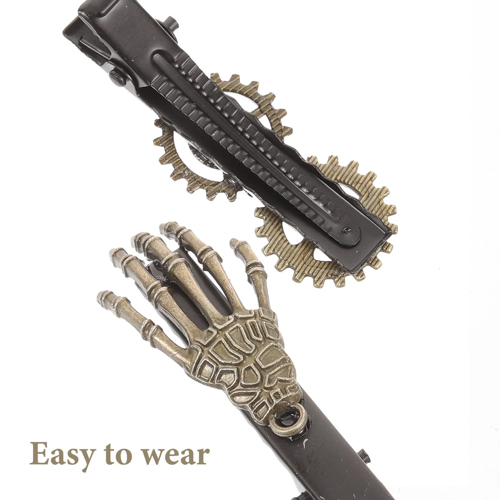 

2pcs Vintage Skull For Women Halloween Party Steampunk Mini Hair Accessories Gothic Metal Small Clips Lightweight Durable