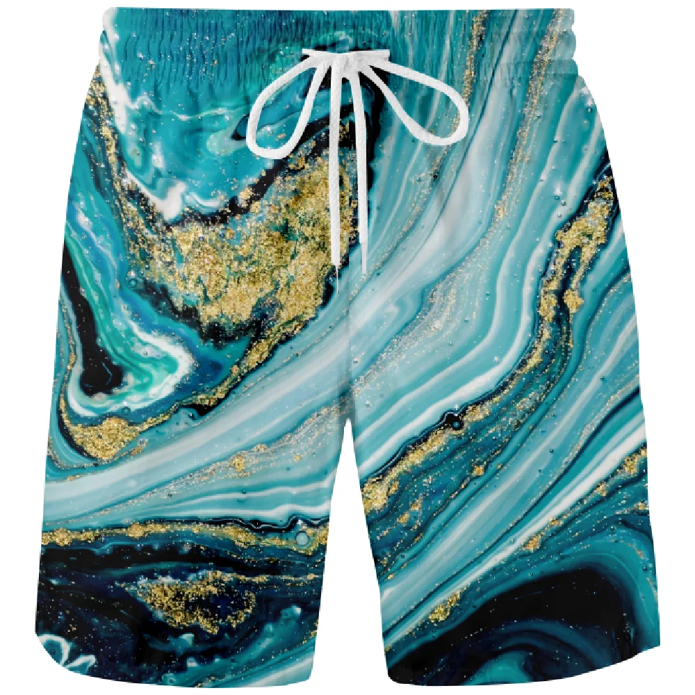 

Men's Summer Shorts Swimsuits Surf Marbling Hawaiian Beach Swim Sports Pants Board Mesh Men's Clothing