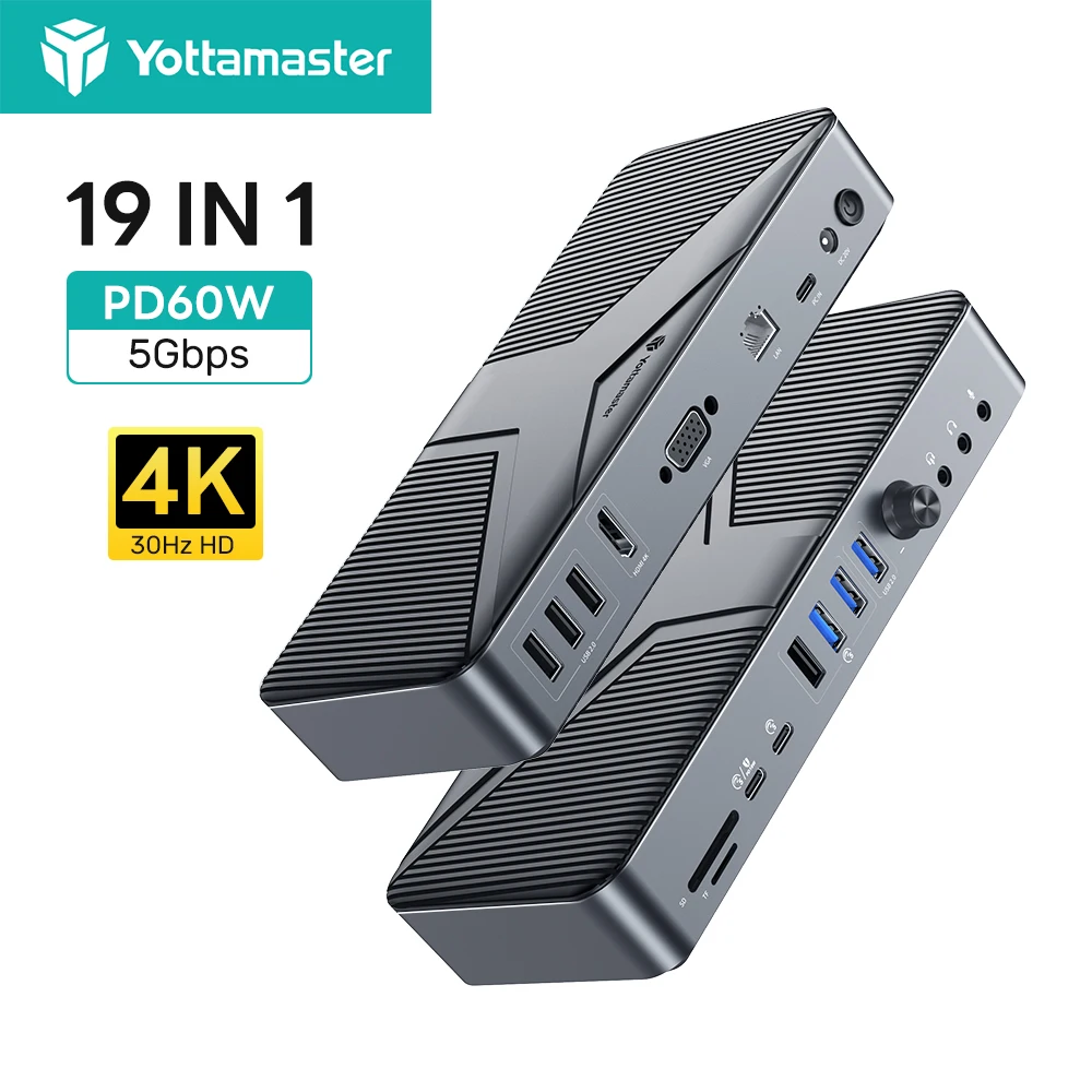 Yottamaster 19 in 1 Desktop Docking Station Multiports Full Function USB HUB Adapter with 4K HDMI-compatible Type C PD60W SD/TF