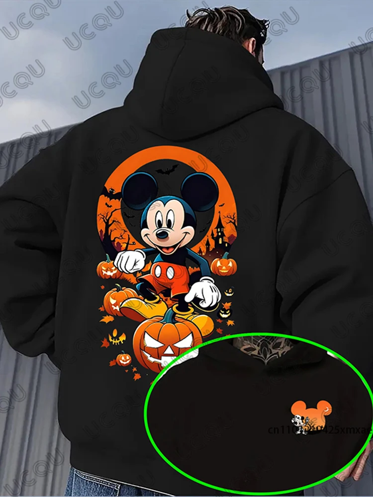 هالوين ديزني ميكي ماوس طباعة الرجال القطن هوديس الخريف الشتاء طويلة الأكمام البلوز عارضة المتضخم للجنسين قمم #1