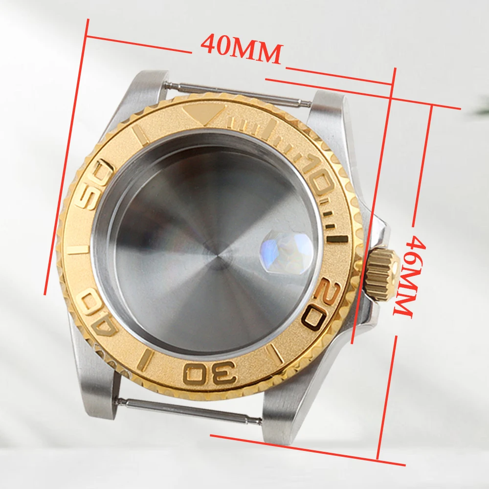 

40mm NH35 Watch Case Cyclop/Flat Sapphire Glass Gold Silver Stainless steel Waterproof for Sub Yacht NH34 NH35 NH36 movement