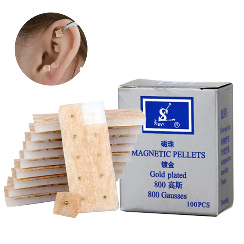 600pcs Gold-plated 800 Gauss Magnetic Beads for Ear Acupuncture Therapy, Acupressure Pellets, Hypoallergenic Stickers