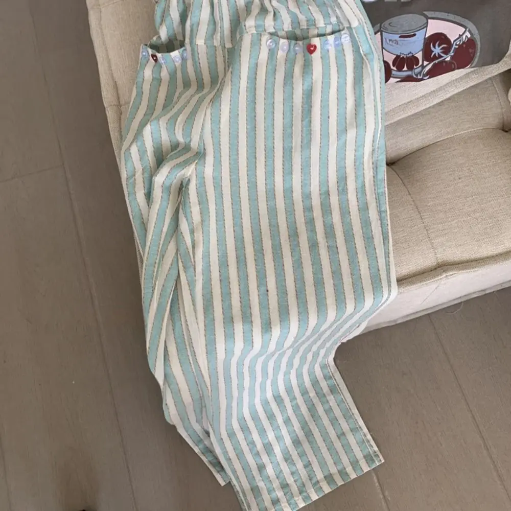 

Fashion Chic Casual Stripe Long Pants Loose Thin Wide Leg Pants Trousers High Waist Straight Leg Pants Girls