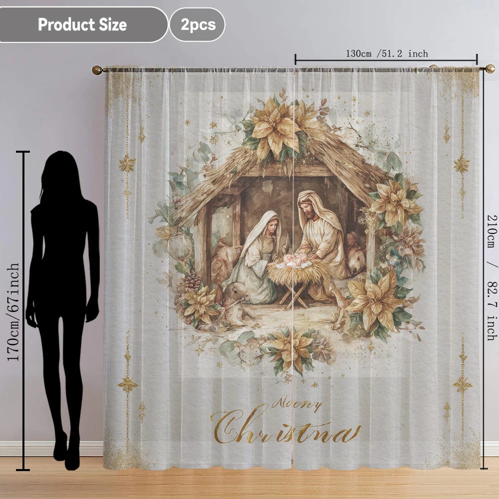 2Pcs Sheep Shed And Character Print Home Decoration Window Screens Suitable For Coffee Shops, Restaurants, Bedrooms