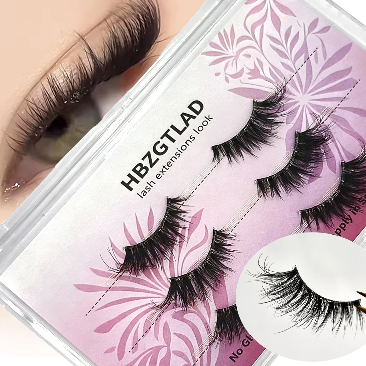 NEW Self Adhesive Eyelashes 3Pairs/Pack Natural Soft Clear Band Look Half Faux Mink Lashes Long Lasting Press On Cat Eye Lashes
