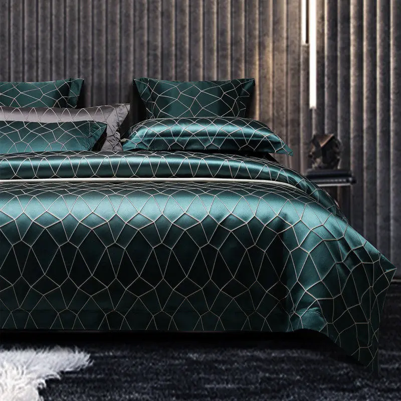 Premium Long-Staple Cotton 140s Woven Jacquard Duvet Cover Set - Minimalist Luxury, Hotel Collection for Villa