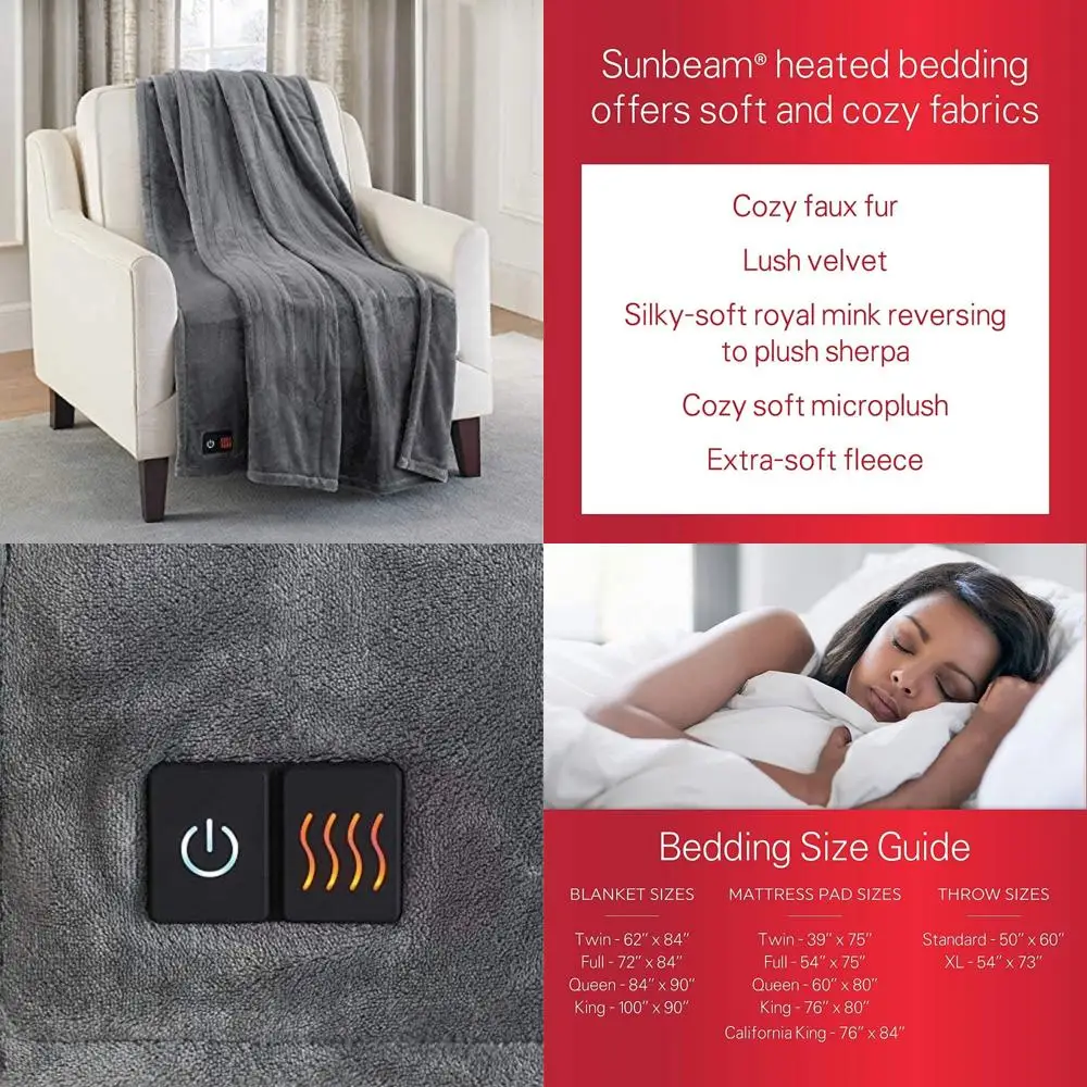 

Luxurious Electric Heated Blanket with 4 Heat Settings, Easy Touch Remote, Charcoal Long-Tail Keyword