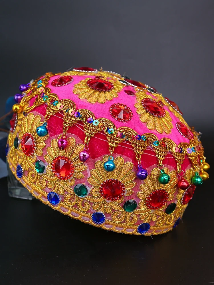 Uyghur dance small flower hat with diamond circle headdress with diamond bell handmade women's model