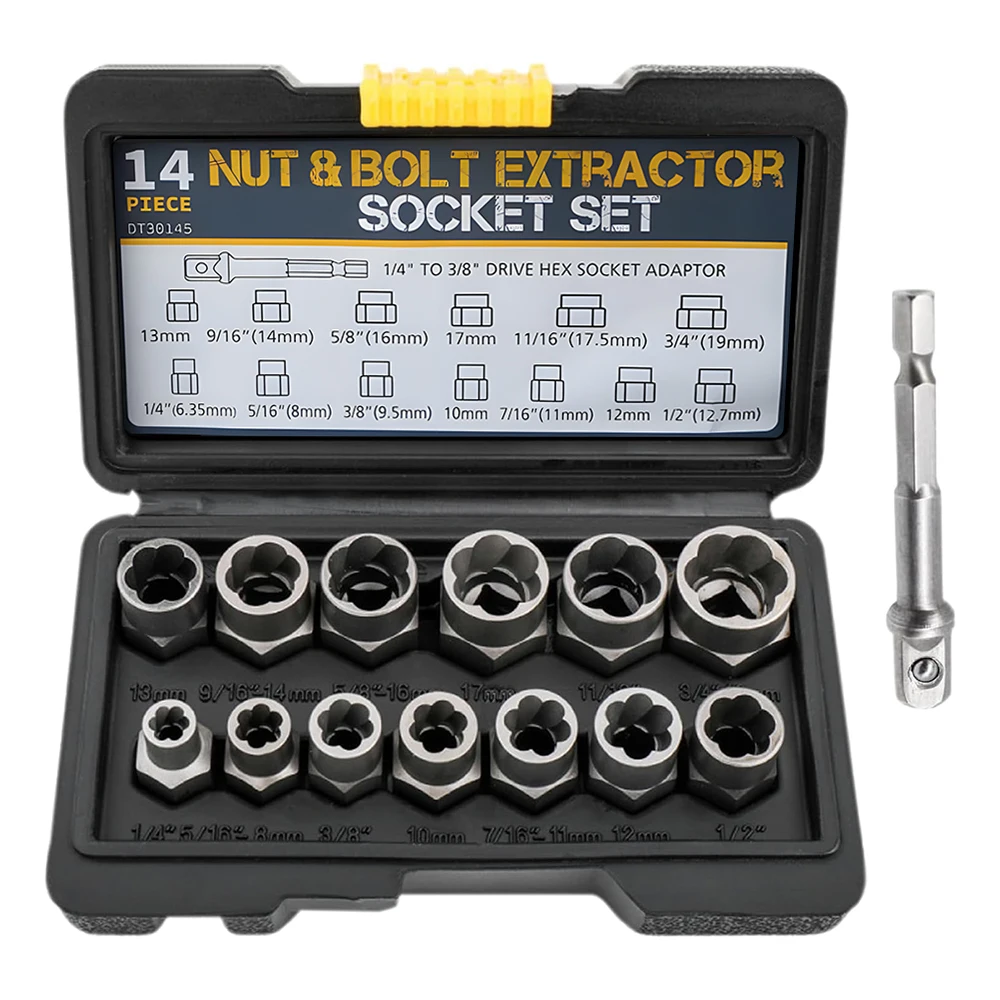 Podofo – Kit de 14 extracteurs de boulons et écrous à percussion en acier Cr-Mo avec rangement robuste