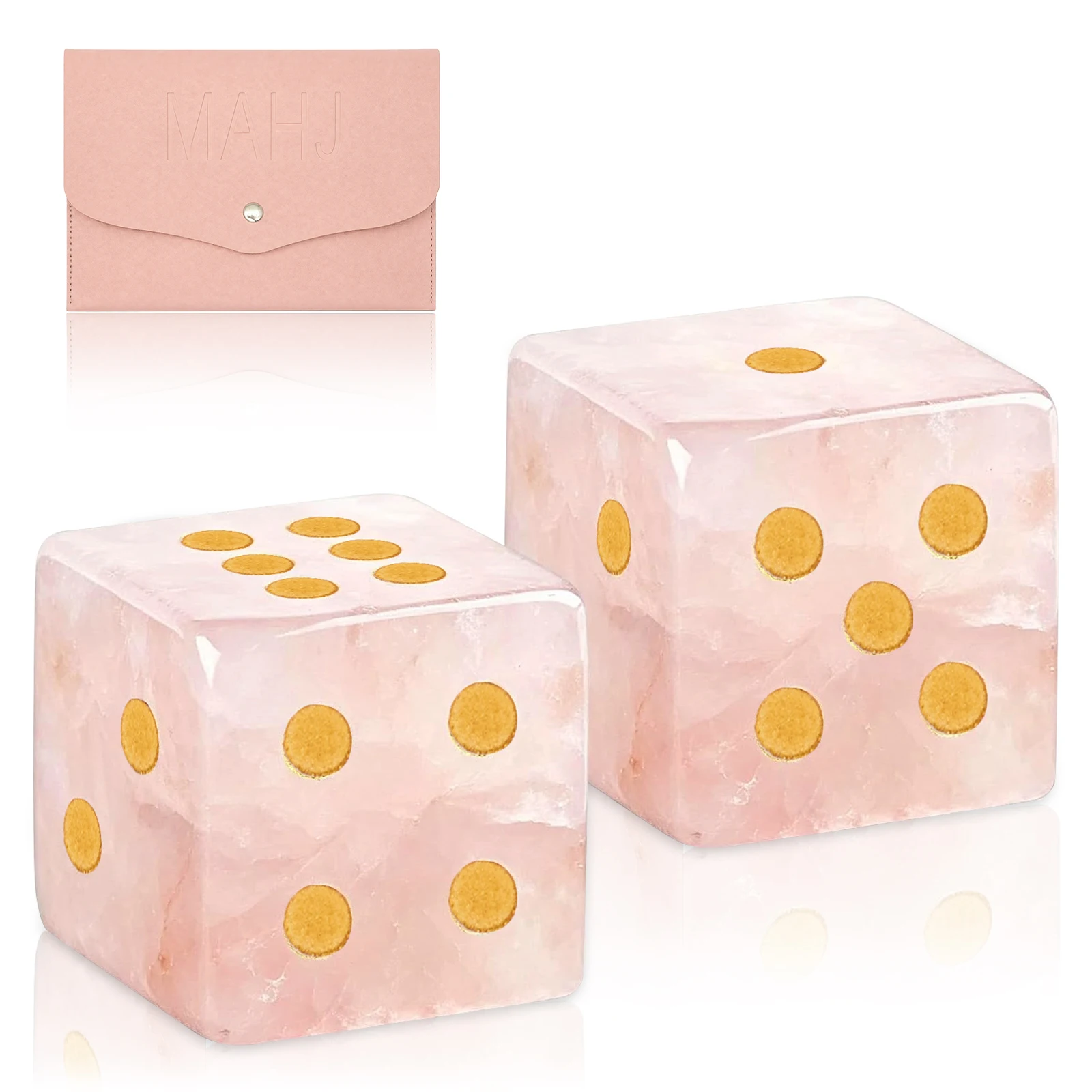 16mm Mahjong Dice Set with Waterproof Bag Artifical Jade PU Leather Six Sided Dice Scratch Resistant Mahjong Dice for Board Game