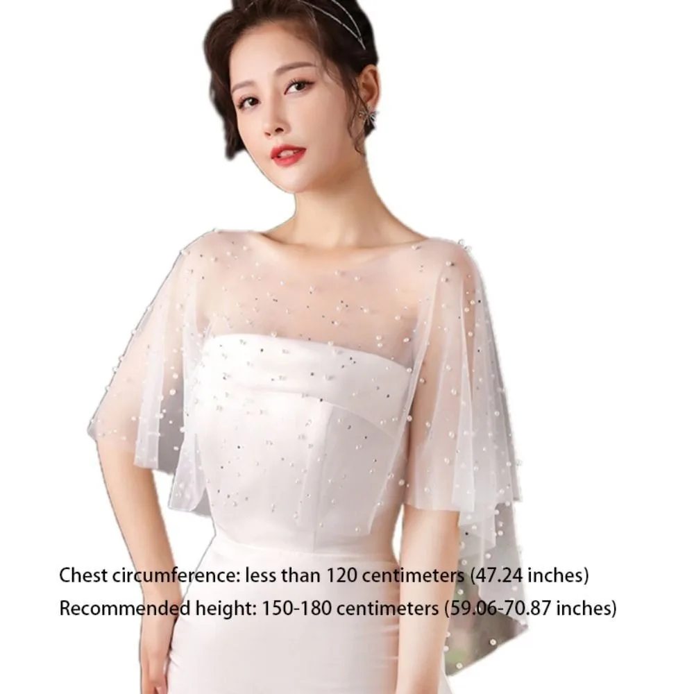 Fashion Lace Bride Wedding Dress Shawl Party Jacket Wraps Dress Decor Pearl Cape Soft Sheer Jewel Collar For Women Dress image 6