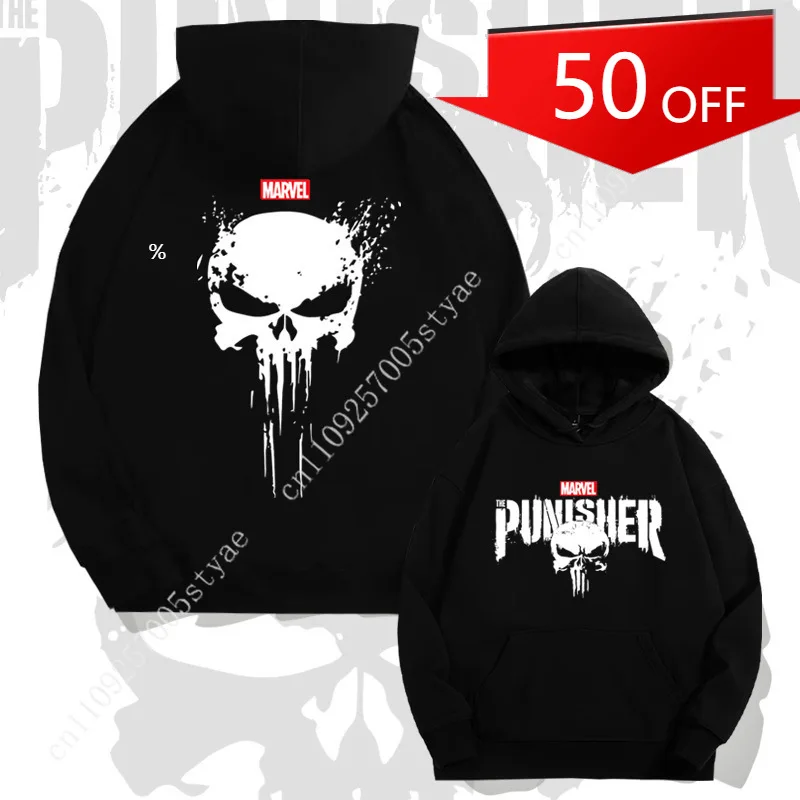 

Marvel Punisher Unisex Hoodie – Autumn Youth Streetwear Style, Loose-Fit, Drop-Shoulder, Long-Sleeve Pullover