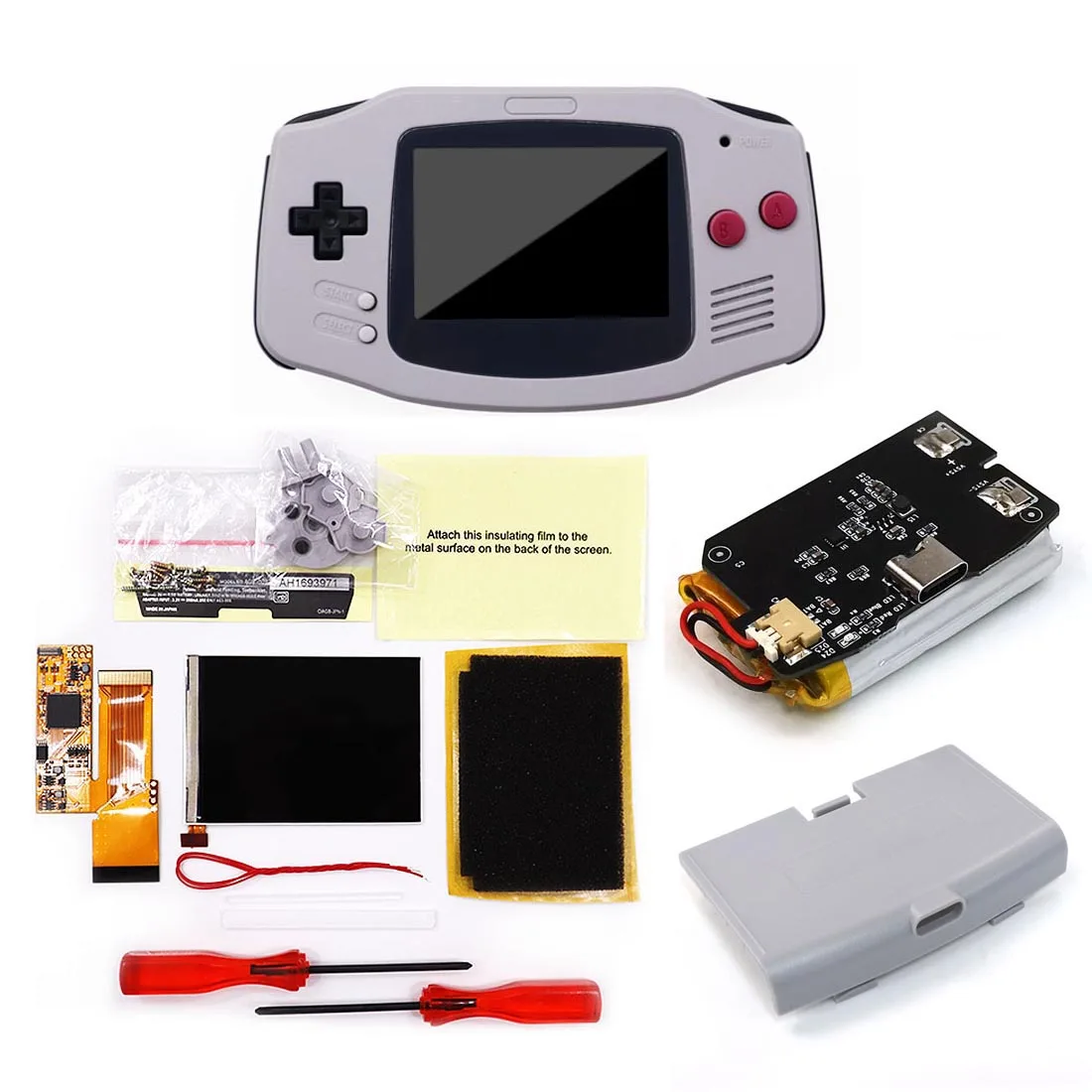 Imagem -06 - Kits de Tela Lcd Gba Ips v2 Bateria de Lítio Embutida Porta tipo c Concha de Conversão para Gameboy 1800mah