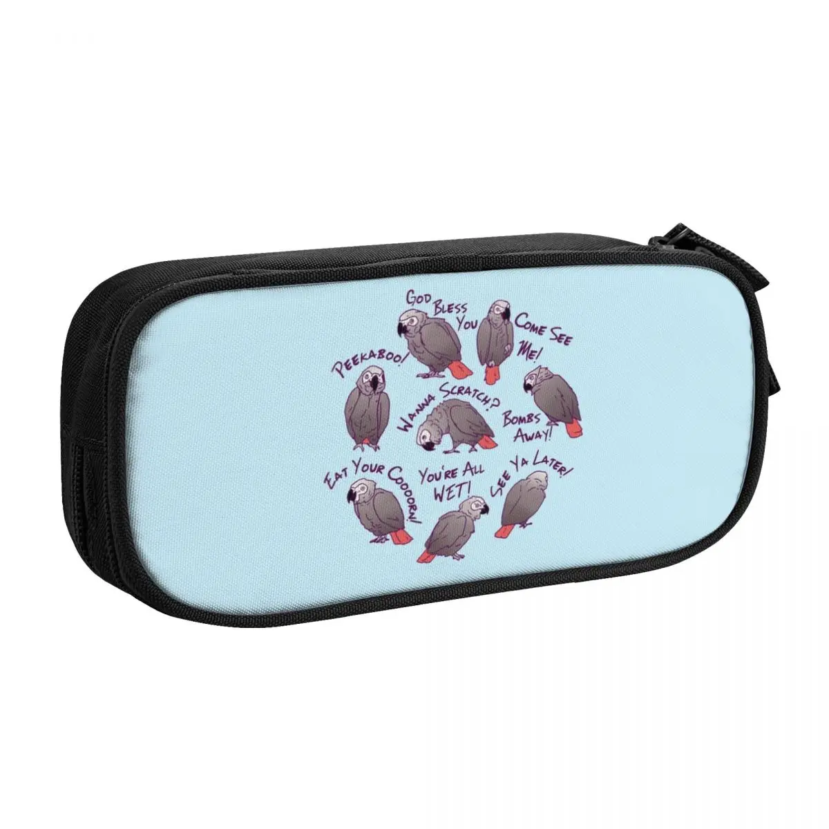 Customized Funny African Grey Parrot Pencil Case for Girls Boys Large Capacity Talking Bird Pen Bag Box School Supplies image 2