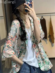 Oversized Spring Summer New Fashion Women Floral Coat Korea Casual Big Size Loose Print Tops Ladies Womens Flower Blazer Coats