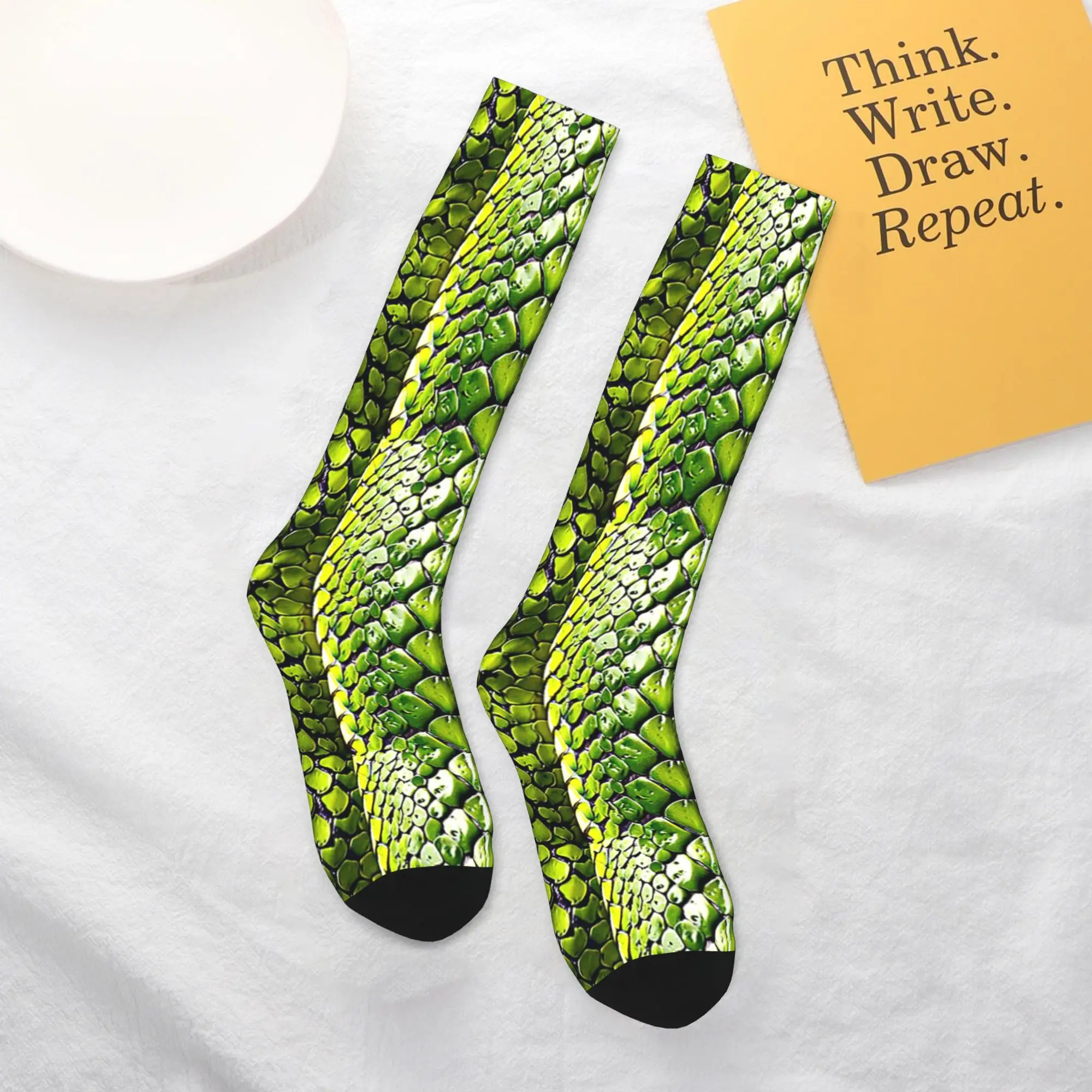 

All Seasons Crew Stockings Snake skin Green Snake Serpent Animal Print Viper Socks Harajuku Long Socks Accessories Men Women