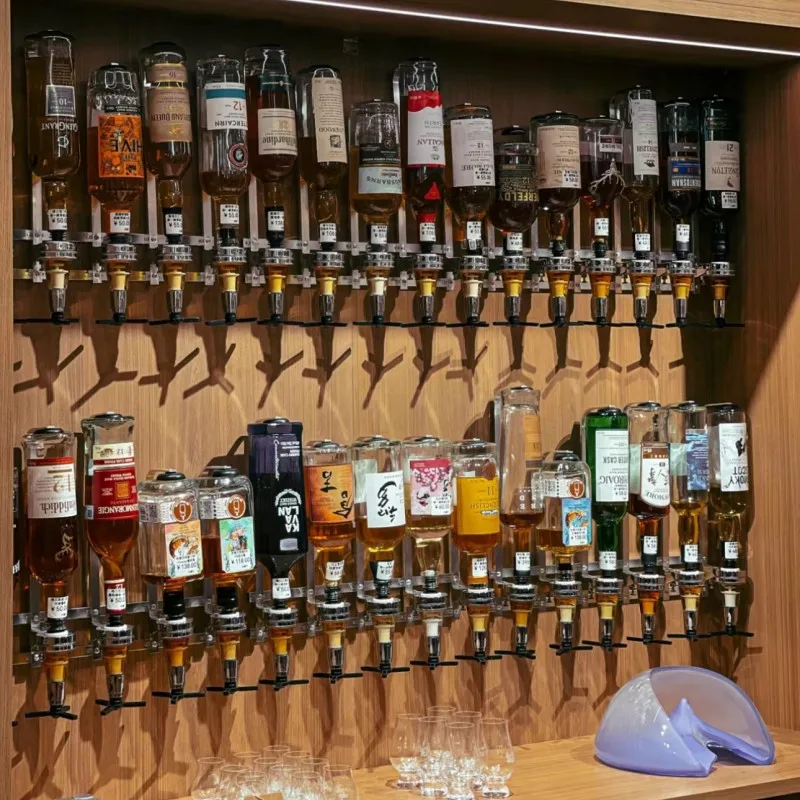 

6-Head straight row wall-mounted wine pouring rack, -service upside-down wine dispenser, quantitative 30ml