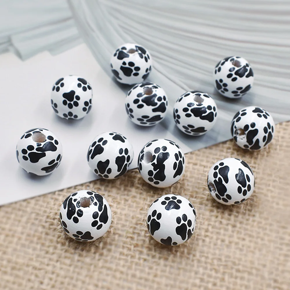 Dog Claw Pattern Wooden Beads For Bracelets Jewelry Making Wood DIY Crafts Handmade Pendant Black White Bead Charms Accessories