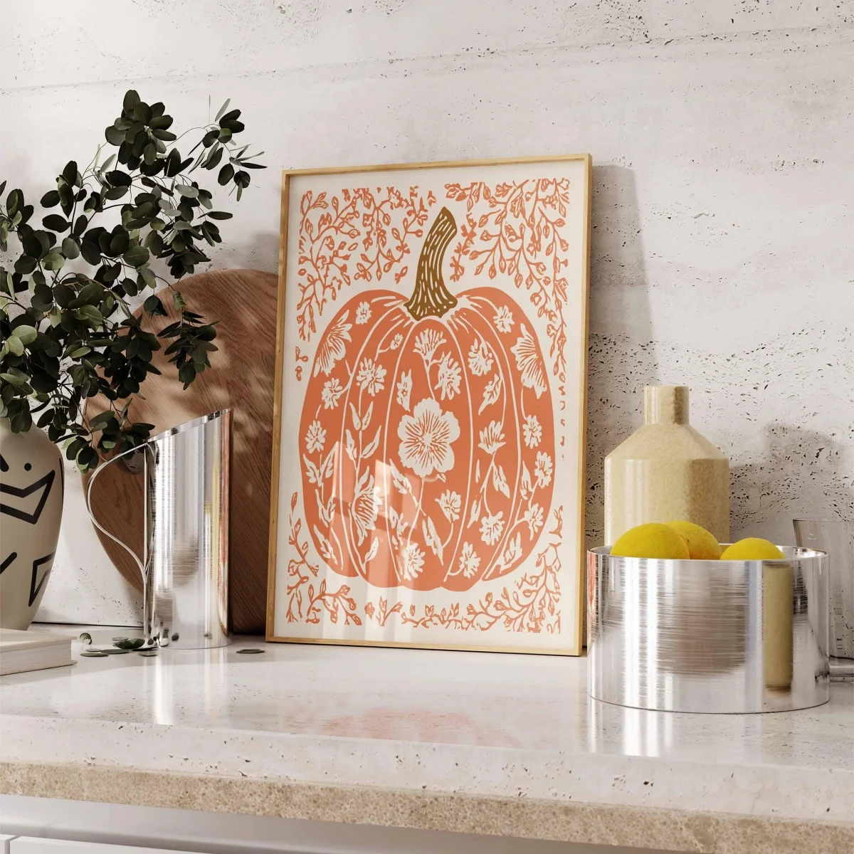 Pumpkins Floral Autumn Canvas Print Poster Rustic Cottagecore Botanical Fall Art Prints Bedroom Thanksgiving Wall Art Home Decor