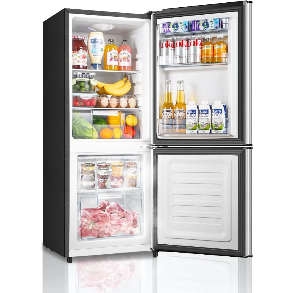 Mini Fridge with Freezer on Bottom, 4.0 Cu.Ft, 2 Doors Compact Small Refrigerator with Bottom Freezer，Removable Shelves (Sliver)