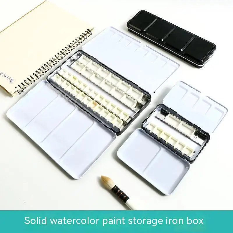 Black Color Empty Watercolor Palette Tin Box Paint Storage Iron Box 24/48 Grid for Watercolor Paint Painting Art Supplies